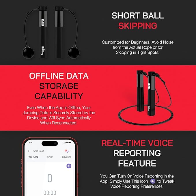 Smart Jump Rope Fitness Skipping Rope with App – 2 Function Modes – Classic 3m Rope & Ropeless Shortballs – Bluetooth Skipping Rope with Fitdays+ App for Seamless Progress Tracking