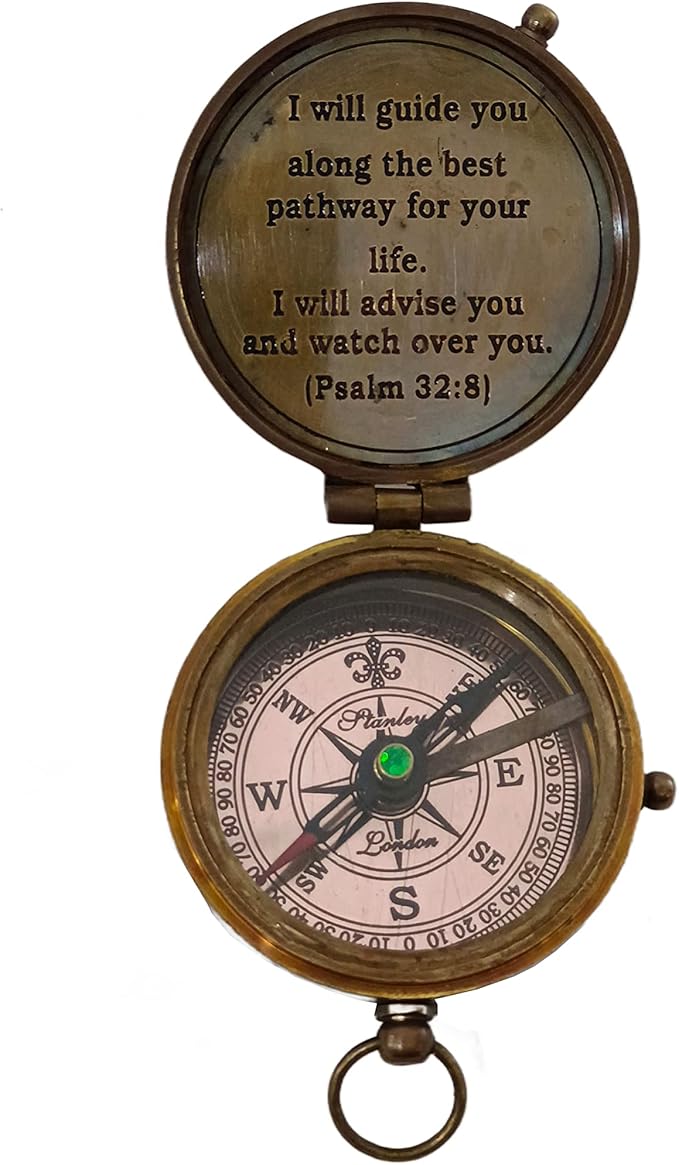 2 Inch Brass Pocket Compass With Leather Case