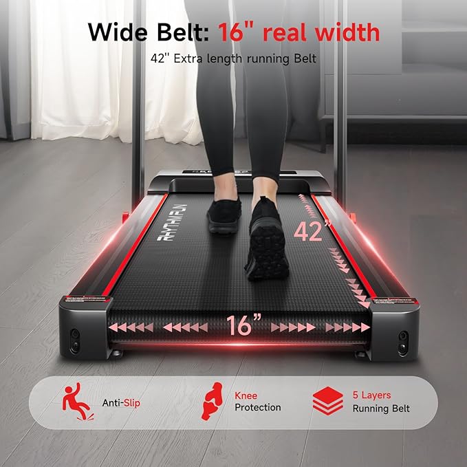 RHYTHM FUN Incline Foldable Treadmill, Walking Pad Treadmill with Incline, 300 lbs Portable Treadmills with Handles for Home Office Use, Under Desk Compact Walking Pad