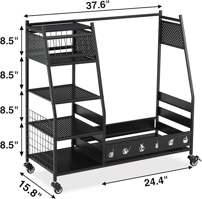 Lauren&Harold Golf Bag Organizer Garage Storage, Golf Storage Rack Stand Fits 2 Golf Bags, Golf Clubs and Other Golfing Equipment Accessories, Golf Organizer for Garage, Club, Shed, Basement