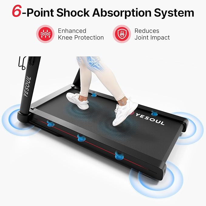 Yesoul Walking Treadmill for Seniors with Long Handrails – 4 Major Safety Protections, Emergency Stop Button, Treadmill for Home 300 lbs Capacity, Recovery Walking Machine with LED Display