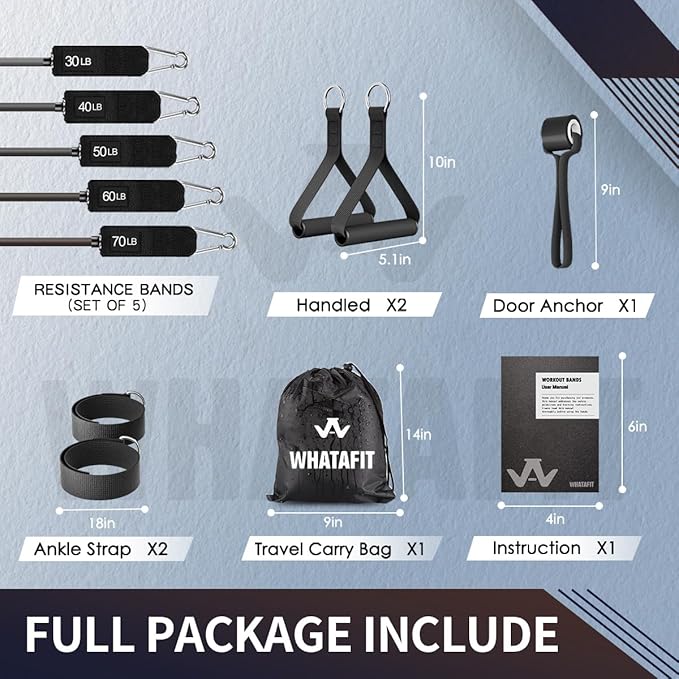 WHATAFIT Resistance Bands, Exercise Bands,Resistance Bands for Working Out, Work Out Bands with Handles for Men and Women Fitness, Strength Training Home Gym Equipment