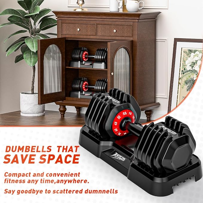 25/55lbs Adjustable Dumbbells Set, Dumbbells with Anti-Slip Metal Handle for Exercise & Fitness Fast Adjust Weight for Full Body Workout Fitness