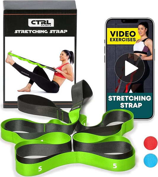 Stretching Strap with Loops - Non Elastic Stretch Band for Physical Therapy, Yoga Strap for Stretching Equipment, Stretch Bands for Exercise and Flexibility - Fascia, Hamstring & Leg Stretcher Belt