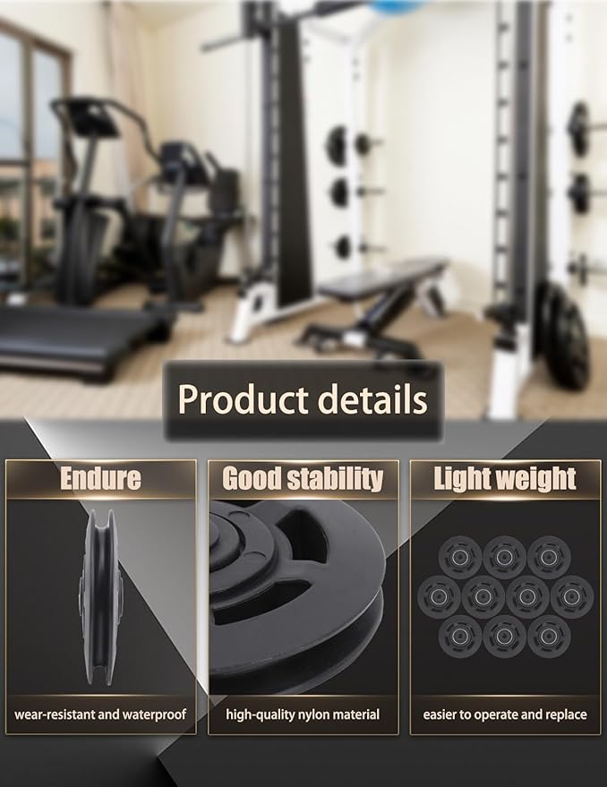 10 Pcs Nylon Pulley Wheel OD 3.7in Nylon Bearing Pulley Wheel for Gym Equipment Smooth Nylon Wheel Replace for Gym Equipment Part Cable Exercise Machine Attachments Used for Wire Rope Traction