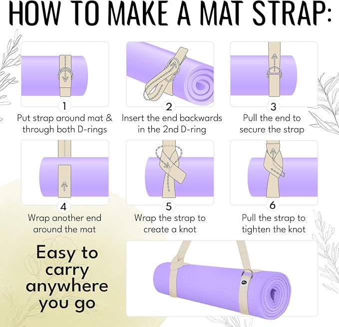 TECEUM Yoga Strap & Mat Strap – 2 IN 1 – Cotton – 6 ft 8 ft 10 ft (30+ colors) – Adjustable Non-Slip Belt for Yoga, Pilates, Stretching, Physical Therapy, Fitness & Home Workout – For Carrying Mats