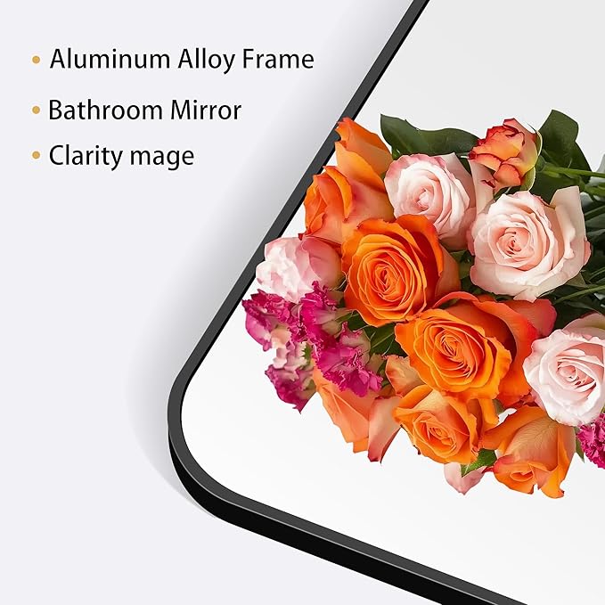 40" x 48"Bathroom Mirror, Matte Black Wall Mirror with Metal Frame, Decorative Rectangular Vanity Mirror for Bedroom Bathroom Living Room Entryway (Horizontal/Vertical)