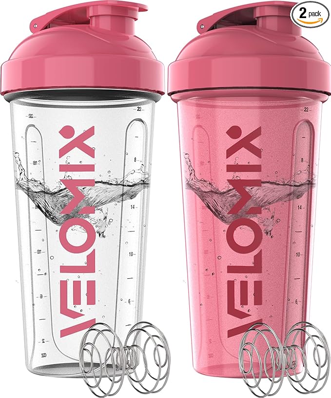 '-2 Pack- 28 oz Protein Shaker Bottles for Protein Mixes - 2x Wire Whisk | Leak Proof Shaker Cups for Protein Shakes | Protein Shaker Bottle Pack (Pink/Transparent)