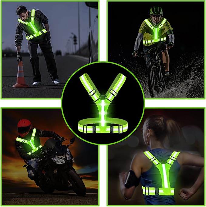 Led Reflective Vest Running Gear,USB Rechargeable Light Up High Visibility Running Vest,6-11hrs Light with Adjustable Waist/Shoulder for Runners Walkers