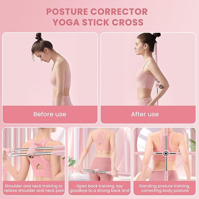Yoga Stick, Posture Correction Stick for Women and Men, Relieve Back Pain, Upper and Lower Back Stretchers and Straighteners, 24.4-36.2 Inch Stretching Stick Neck Hump Corrector