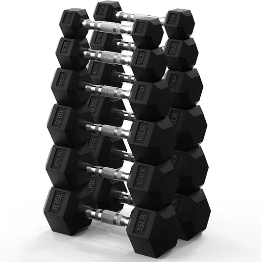PAPABABE Hex Dumbbell Set 45-550 lb, Rubber Encased Home Gym Dumbbells, Weights Dumbbells for Women & Men, Hand Weight for Strength Training