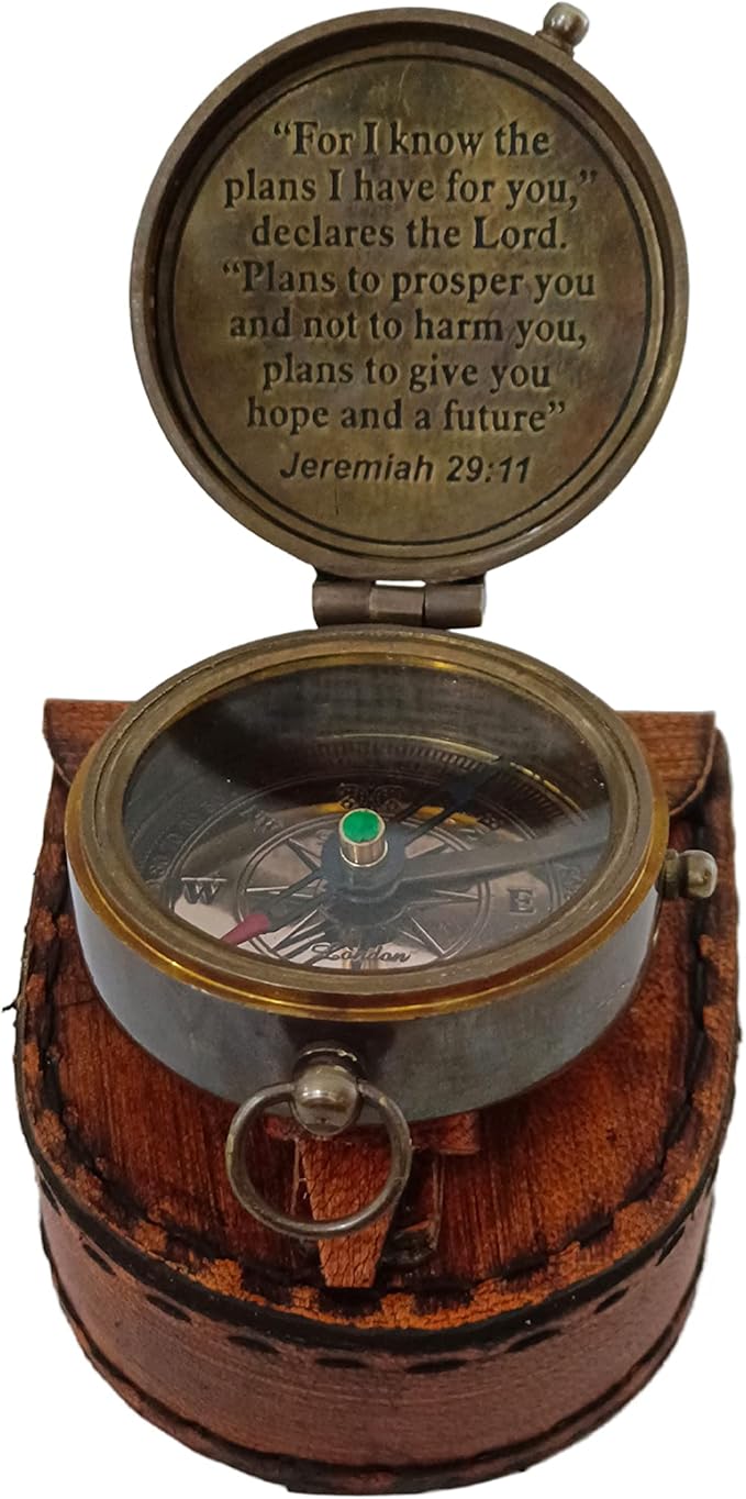 2 Inch Brass Compass Pocket Compass with Leather
