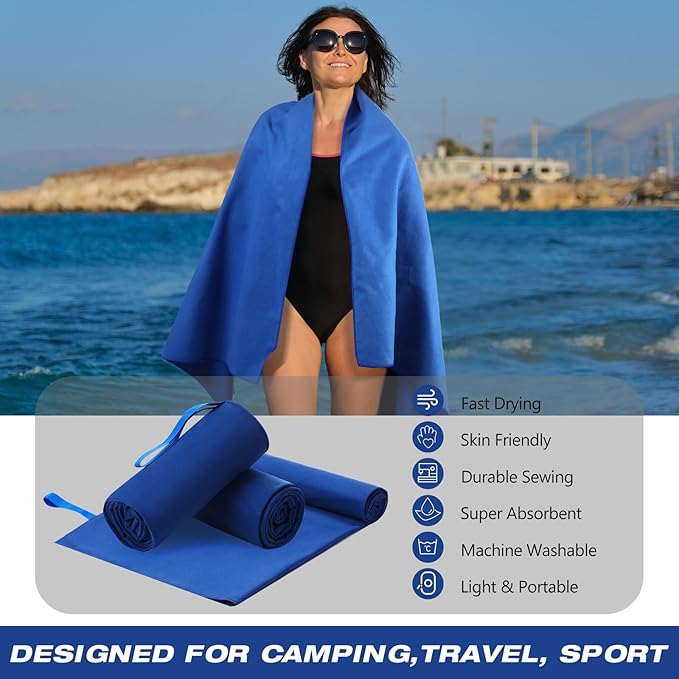 2 Pack Microfiber Beach Towel Large Travel Towel 60 x 30 Inch