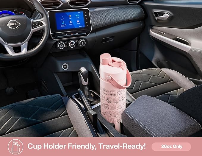 26 oz National Parks Water Bottle with Waterproof Stickers: 2-in-1 Straw Spout Lid, Keep Cold 24H, Leakproof, Car CupHolder Friendly, Insulated Stainless Steel Cup for Travel, Sports, School (Pink)