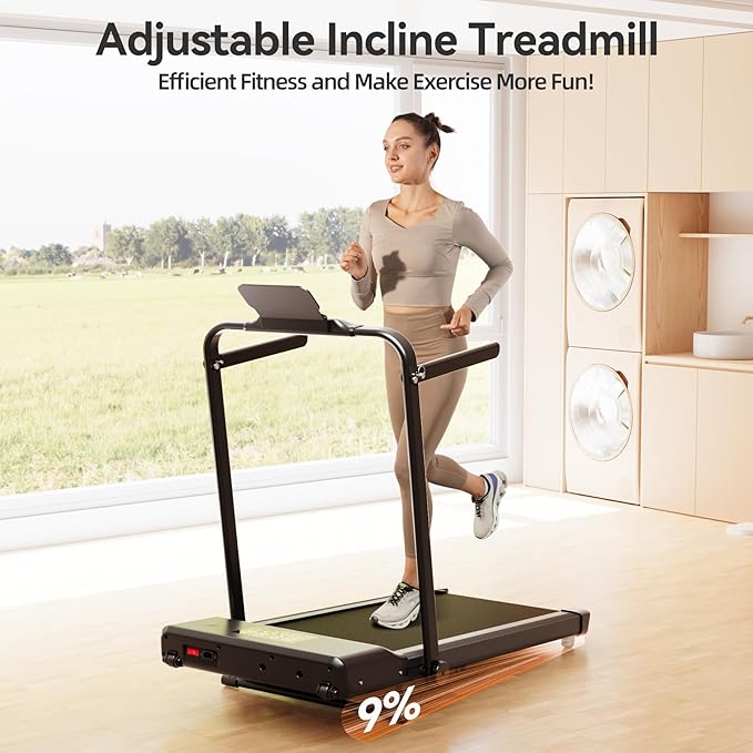 Walking Pad Treadmill with Handle bar, 3.0HP Small Foldable Treadmills for Home with APP Remote Control and LED Display, 7.5MPH Portable Treadmill 300 Lbs Capacity