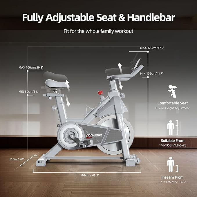 HARISON Semi-Commercial Exercise Bike 400 lbs Capacity, Magnetic Stationary Bikes for Home Gym with Bluetooth & Tablet Holder & Comfortable Seat Cushion