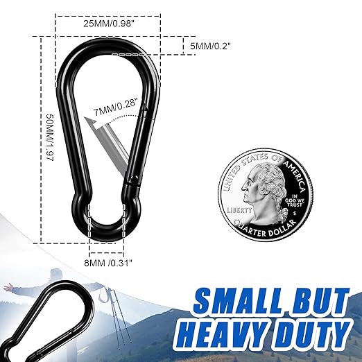 KINLINK 25 Pack Black Carabiner Clip, 1.97 inch Heavy Duty Spring Snap Hook, Small Caribeener Clips for Outdoor Camping, Swing Set, Hammock, Hiking Travel, Fishing, Quick Link Keychain
