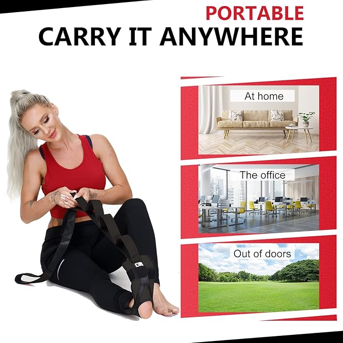 Foot and Calf Fascia Stretcher for Plantar Fasciitis, Physiotherapy Stretching Strap, Yoga Stretch Strap Improves Strength and Relief to Heel Spurs, Calf, Thigh and Hip (Black)