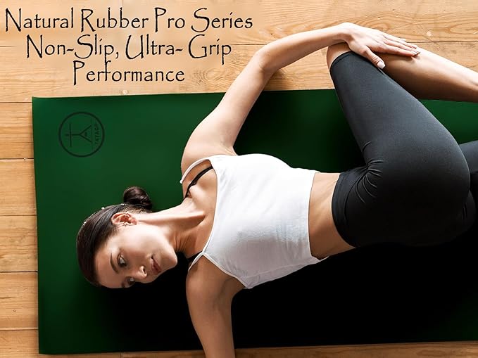 Tatago Hot Yoga Mat Non Slip-Professional Grade Natural Rubber Yoga Mat, Pliates Mat, Stretching Mat or exercise mats for home workout. Nonslip for Hot and Sweaty Classes. Includes Yoga Strap for Carrying and Stretching too.