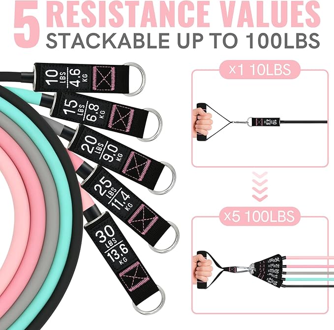 Aihoye Resistance Bands for Working Out, Exercise Bands with Handles, Stretch Bands for Exercise, Workout Bands with Door Anchors for Physical Therapy & Strength Training