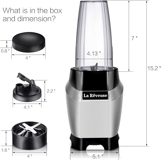 La Reveuse Personal Blender for Shakes and Smoothies 1000 Watt with 24 oz BPA-free Portable Travel Bottle, Dishwasher Safe (Silver)