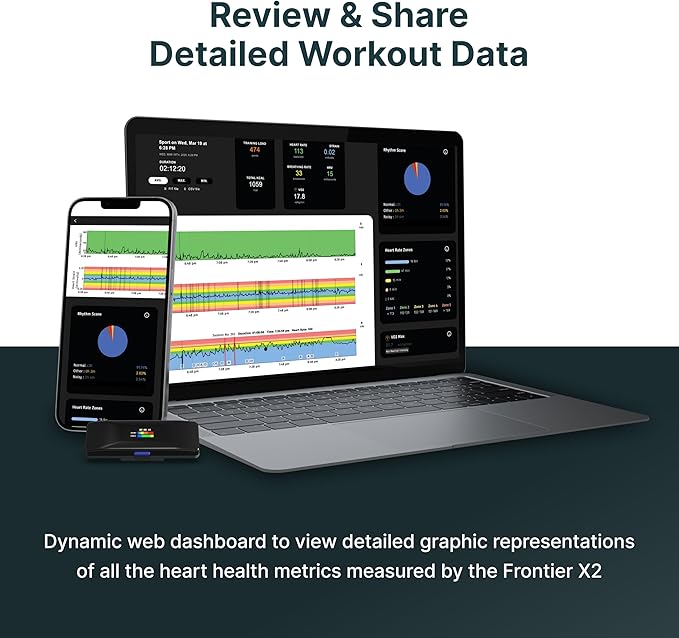 Frontier X2 Smart Heart Rate Monitor Chest Strap, Wireless Heart Health Monitor with Strain, Breathing Rate, and Fitness Tracking with Continuous Heart Rate Monitoring