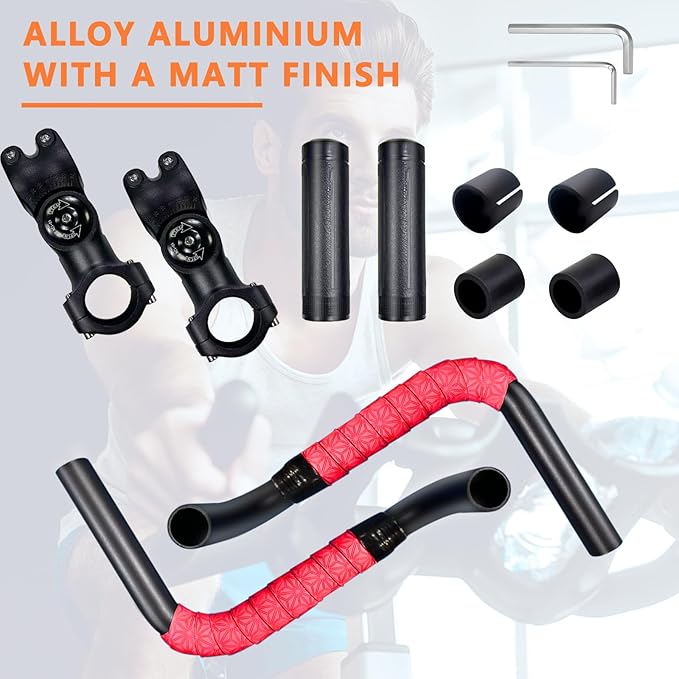 Handlebar Extender for Peloton Indoor Exercise Bikes, 1 Pair of Ultimate Handlebar Extension of Peloton Accessories (Sheep-horn (with Red Tapes & Grips))