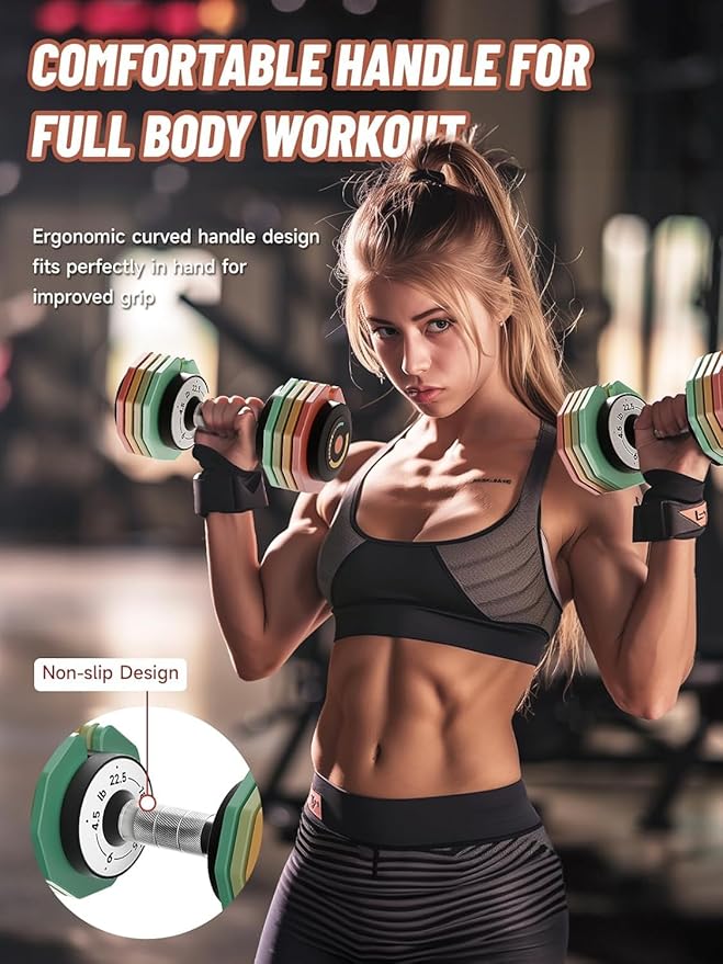 Adjustable Dumbbells Set 12.5LB/22.5LB Pair, 1-Sec Fast Adjustable 5 Weights by Turning Handle, Premium Comfort Non-slip Metal Dumbbells with Tray, Compact Size for Full Body Home Workout
