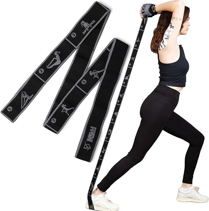 Elastic Yoga Strap with 11 Loops β Premium Stretch Band for Flexibility, Physical Therapy, Pilates, Leg & Full-Body Exercises β Non-Slip Fabric Resistance Band for Mobility & Strength Training