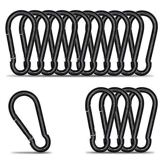 KINLINK 15 Pack Black Carabiner Clip, 3.54 inch Heavy Duty Spring Snap Hook, Caribeener Clips for Camping, Hiking, Travel, Fishing, Quick Link Keychain, Water Bottle, Backpack