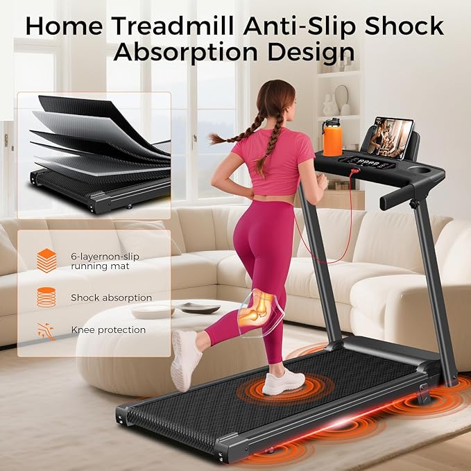 Treadmill with Incline, 3.0HP Small Treadmills for Home, Portable Electric Treadmill with Handles,Lightweight Walking Pad,Compact Running Treadmills,Walking Pad with Handle,LED Dispay,300LBS Capacity