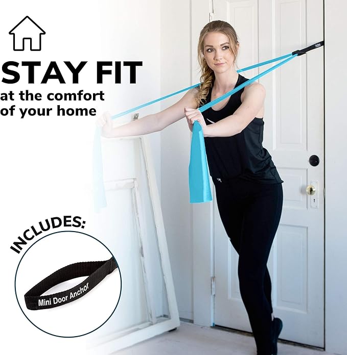 7Ft Long Resistance Bands for Stretching - Resistance Bands Set with Door Anchor - Exercise Bands Including Carry Pouch, E-Book & App - Latex-Free Workout Bands