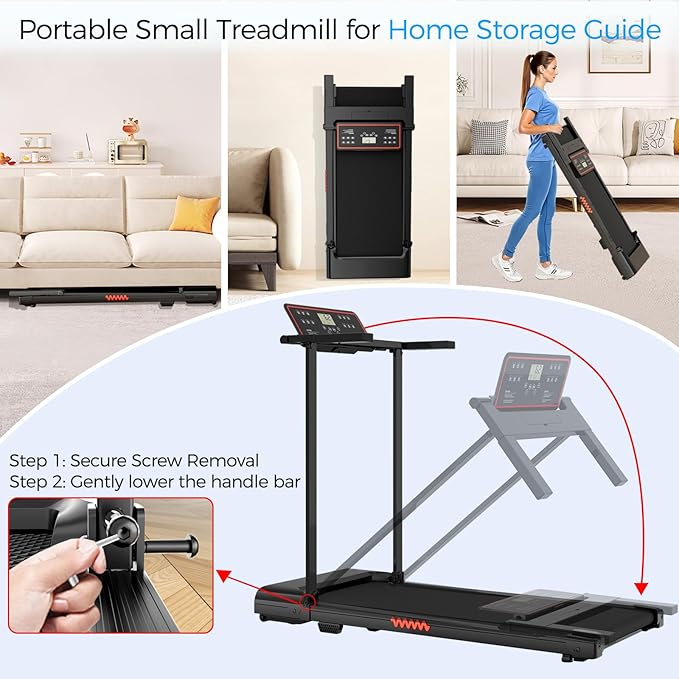 Treadmill with Handle, Treadmills for Home Samll Space, 3.0HP Portable Walking Pad with Handle, Walking Pad Treadmill with 320 LBS Capacity, Electric Compact Treadmills, Lightweight Walking Pad