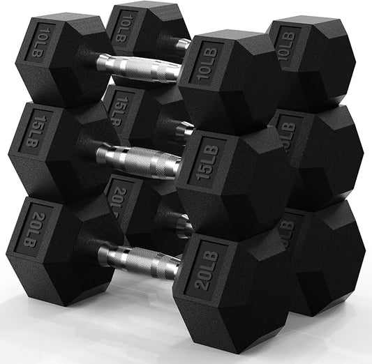PAPABABE Hex Dumbbell Set 45-550 lb, Rubber Encased Home Gym Dumbbells, Weights Dumbbells for Women & Men, Hand Weight for Strength Training