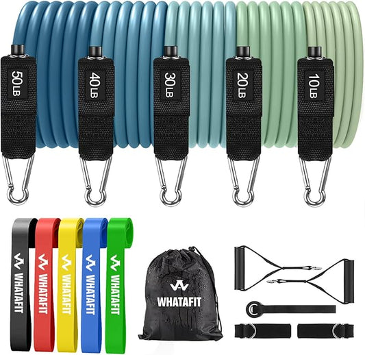 WHATAFIT Resistance Bands, Exercise Bands,Resistance Bands for Working Out, Work Out Bands with Handles for Men and Women Fitness, Strength Training Home Gym Equipment