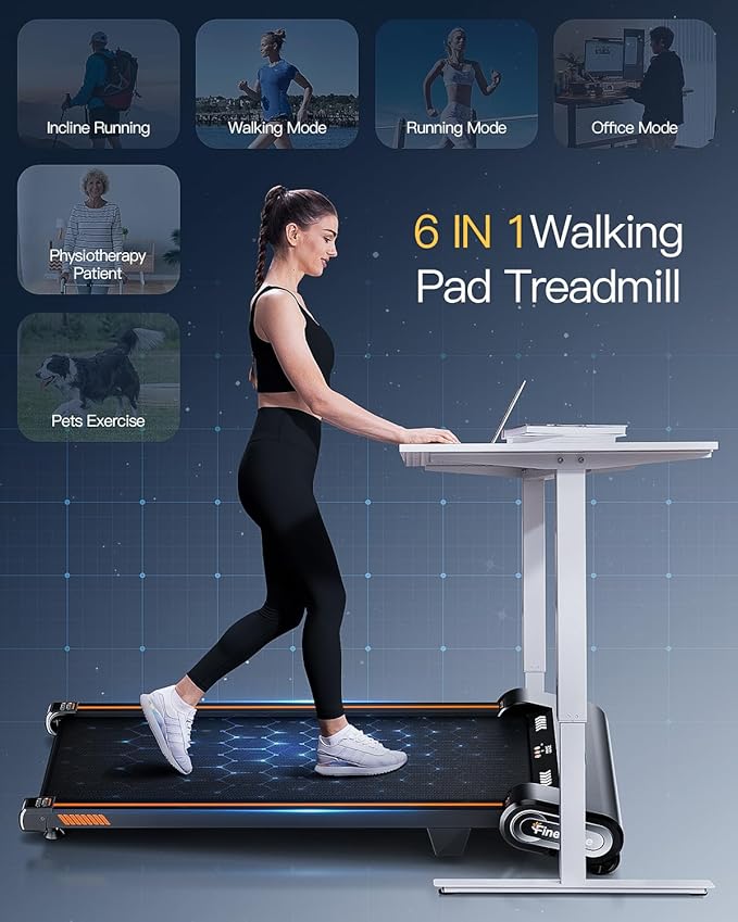 Walking Pad Treadmill with Auto Incline, 6 in 1 Under Desk Treadmill, 6-Level Incline Treadmills, 2.5HP Portable Treadmills for Home with 330LBS Capacity, LED Display, Remote Control