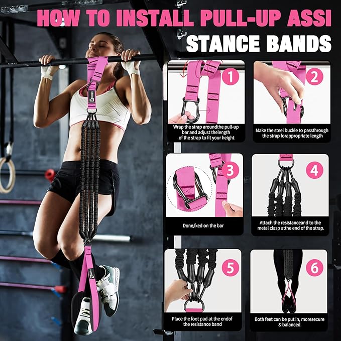 Pull Up Assistance Bands,Up to 300 lbs Assistance,Adjustable Heavy Duty 4 Resistance Bands for Pull up, with Feet/Knee Rest, Handle and Door Anchor for Home Gym Fitness Exercise Strength Training