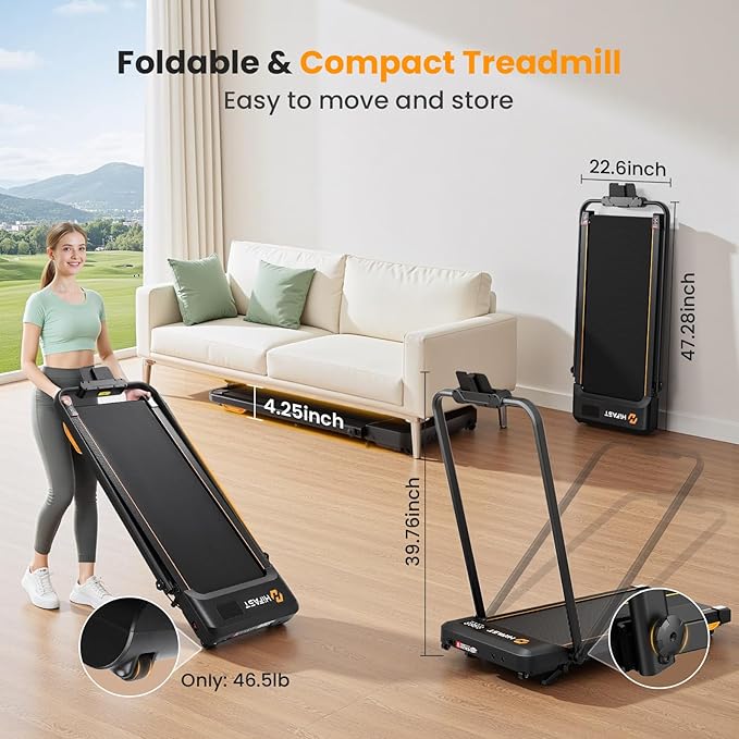 Walking Pad Treadmill, 3 in 1 Foldable Under Desk Treadmills for Home Office, Small Walking Pad with Incline Handle Bar, 300lbs Capacity 2.5HP Portable Running Machine with APP Remote Control