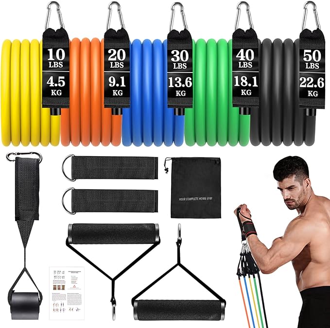 Resistance Bands Set, Himaly Exercise Bands Strength Training Fitness Bands Workout Elastic Bands with Legs Ankle Straps, Door Anchor, Handles & Carry Bag for Home Outdoor Workouts
