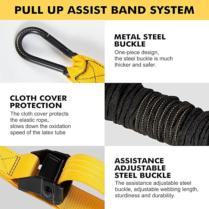 HPYGN Pull Up Assistance Bands, Heavy Duty Resistance Band for Pull Up Bar, Adjustable Weight/Size with Fabric Feet/Knee Rest, Bands for Pull Up Assist for Strength Training, Pull Up Assist Band