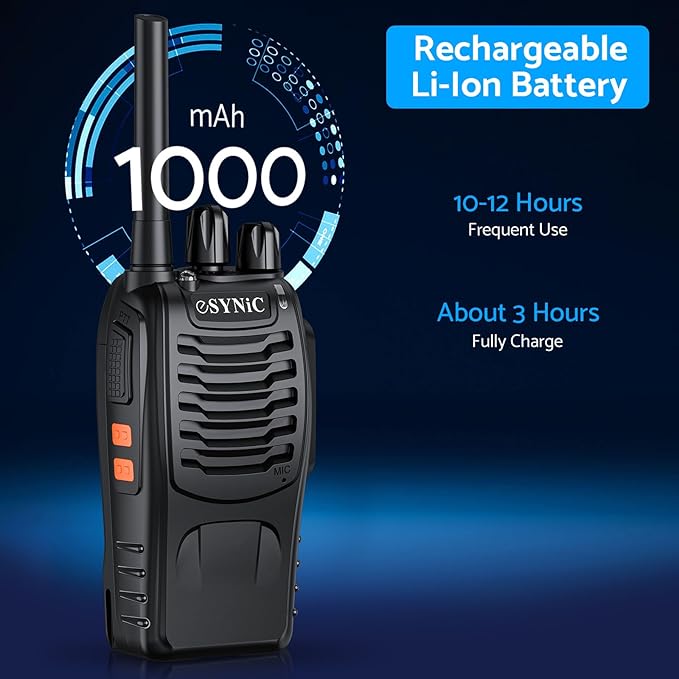 eSynic 3 Pack Professional Walkie Talkies Rechargeable Walkie 2 Way 16CH &