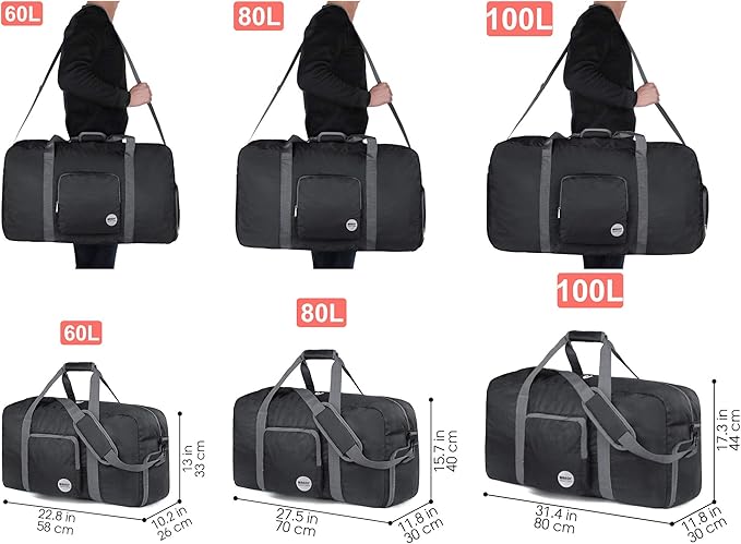WANDF Foldable Travel Duffel Bag 60-120L Duffle Carry on for Women and Men