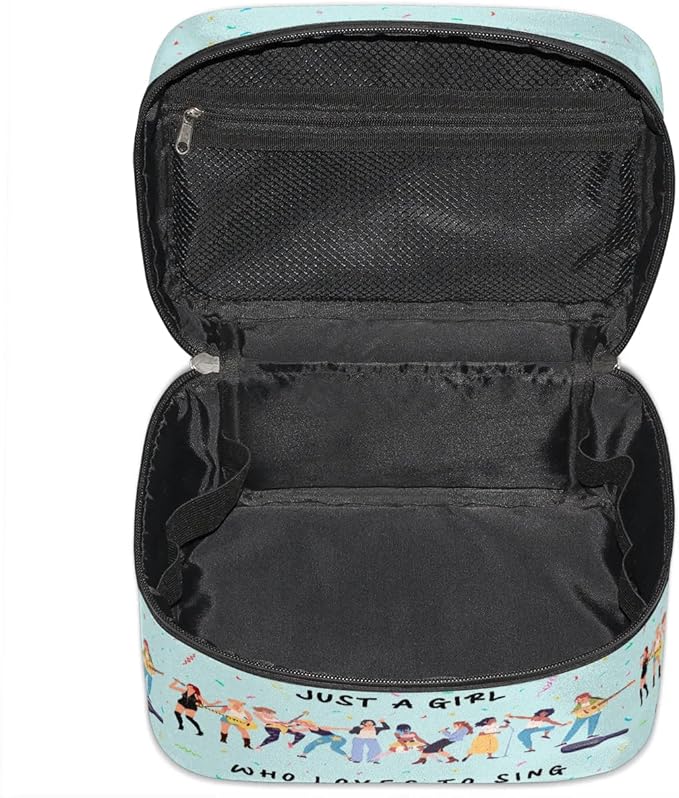 Large Makeup Bag Travel Cosmetic Bags for Women Teal Cute Colorful Music Guitar Pattern Makeup Organizer Case Toiletry Bag Wide Open Portable Pouch with Handle