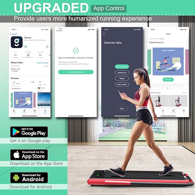 GYMAX Walking Pad, 2 in 1 Free Installation Under Desk Treadmill with Smart App, Remote Control & LED Display, 2.25HP Foldable Portable Compact Running Machine for Small Spaces Home Office