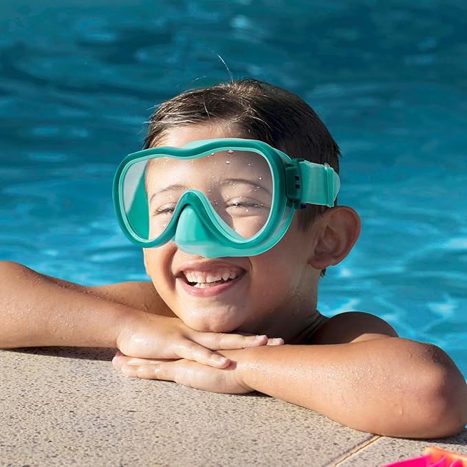 Kids Swim Goggles 180° Snorkel Diving Mask with Nose Cover, Anti-Fog Kids Swimming Goggles with Elastic Fabric Strap for Kids Boys Girls