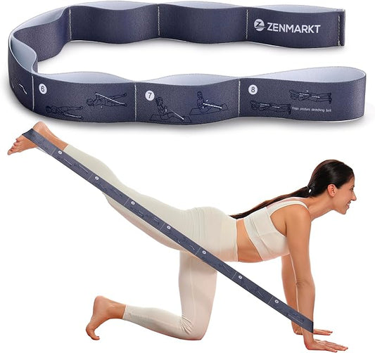 Yoga Strap for Stretching - 8 Loops Stretching Strap - Essential Yoga Accessories for Flexibility and Enhanced Stretching - Ideal Stretch Strap in Yoga and Pilates