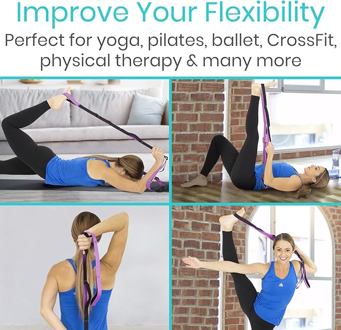 Vive Stretch Strap (75" - 10 Loops) - Leg Stretch Band to Improve Flexibility - Stretching Out Yoga Strap - Exercise and Physical Therapy Belt for Rehab, Pilates and Gymnastics with Guide Book