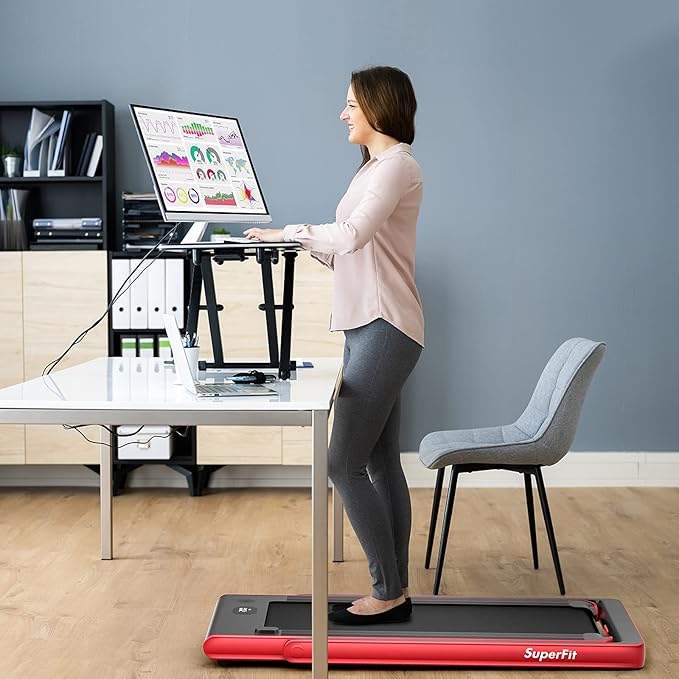 GYMAX Walking Pad, Dual LED Display 2 in 1 Under Desk Treadmill for Home with Remote & Smart App Control, 2.25HP Foldable Portable Treadmill Running Machine for Office Small Space