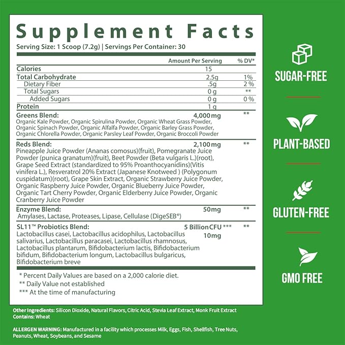 GOBIOTIX Super Greens and Reds Powder - Red and Green Superfood - Probiotic Supplement - Digestive Enzymes and Beet Root Powder - Organic Whole Foods Dietary Supplement (Mango, 1 Pack)