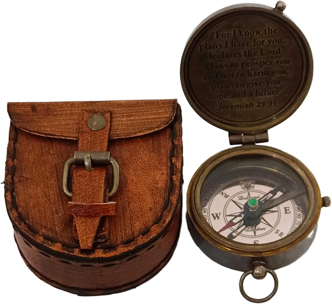 2 Inch Brass Compass Pocket Compass with Leather